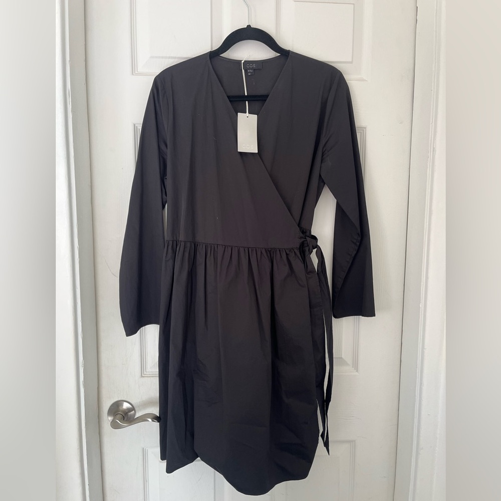 COS Poplin Black Wrap Long Sleeve Mini Dress